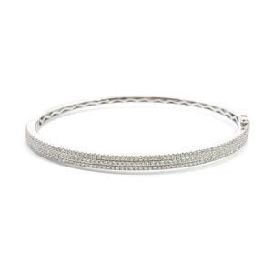 18K White Gold Bracelet with Natural Brilliant Diamonds Three Full Rows Pave Bangle Women Jewelry