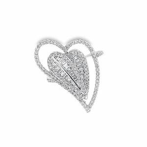 18K White Gold Ring with Natural Brilliant Diamonds Round Tapered Double Heart Love Unique Proposal Ring for Her