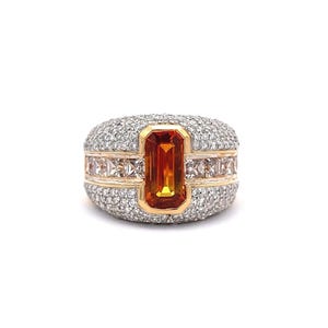 Luxury 18K Solid Gold Luxury Ring With Natural Diamond & Orange Yellow with White Sapphire Gemstone