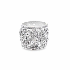18K White Gold Band with Natural Diamonds Round Brilliant Cut Heart Love Ring April Solid Gold Ring Collection