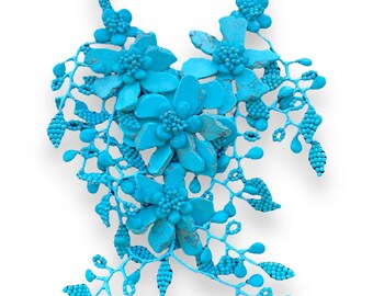Handmade Statement Necklace 22" Creeping Turquoise Floral Cluster Body Necklace