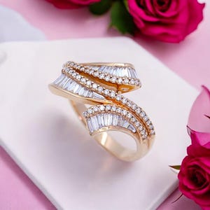 18K Rose Gold Ring with Natural Brilliant Diamonds Channel Set 0.75 Carat Anillo Bypass Cocktail Jewelry