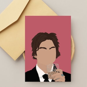 Carte d&#39;anniversaire Damon Salvatore Carte de Saint-Valentin The Vampire Diarie Carte de voeux imprimable pliable pour les fans de TVD, impression à la maison