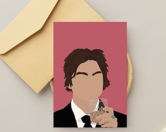 Carte d&#39;anniversaire Damon Salvatore Carte de Saint-Valentin The Vampire Diarie Carte de voeux imprimable pliable pour les fans de TVD, impression à la maison