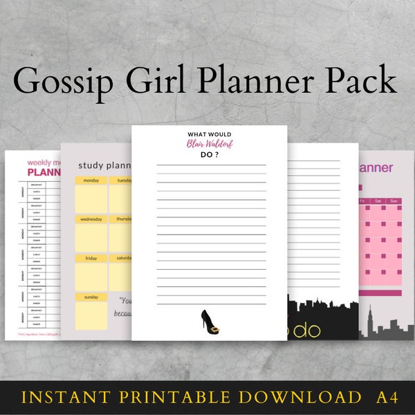 Gossip Gurl, New York City Planner and To Do List Set, Monthly Planner, Meal Planner, Study Planner, Printable, PDF, PNG, A4.