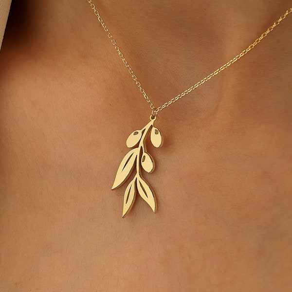 Olive Branch Necklace, Gold Plated Silver Necklace, Minimal Jewelry ,  925 Sterling Silver Necklace, Valentine's Day Gift, Peace Symbol