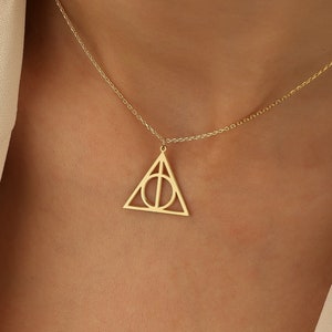 Hallows Deathly Necklace, Sterling Silver Geometric Triangle Necklace, Charm Necklace, Gift for Her, Hogwarts Fan Gift