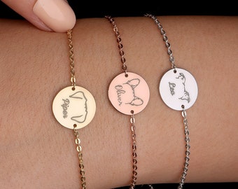 Dog Name Bracelet, Custom Dog Ears Bracelet, Personalized Pet Jewelry, Pet Memorial Gift, Animal Lover Gift, Christmas Gift
