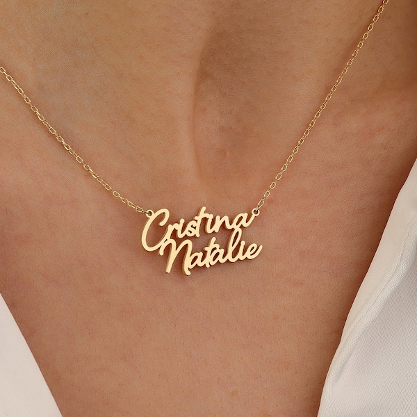 Custom Gold Two Name Necklace, Personalized Double Name Necklace, Double Name Necklace, Gift for Her