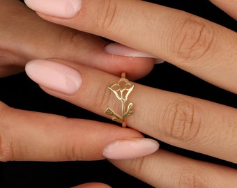 Custom Flower Ring, Birth Flower Jewelry, Personalized Birth Flower Ring, Handmade Jewelry, Gift For Her, Christmas gift