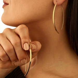 18k Gold Threader Earrings, Open Hoop Earrings, Simple & Lightweight Dangle Earrings, Boho Jewelry, Minimalist Jewelry, Mother's Day Gift imagem 2