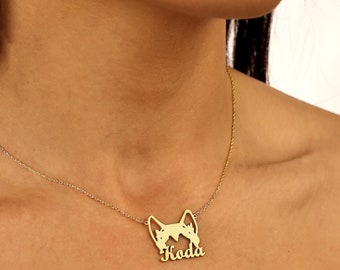 Dog Name Necklace, Personalized Dog Ears Necklace, Custom Necklace, Animal Jewelry, Pet Jewelry, Pet Memorial Gift, Dog Passing Away Gift