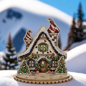 Christmas Perforated Wooden Cross stitch Kit, Stitchable Wooden kit Xmas decoration, Winter house, Bird, Halloween Corgi,pumpkin Plywood DIY