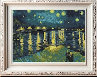 ゴッホの絵画を模したローヌ川の星月夜 - リオリス社製 1884年製 10枚