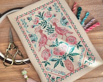 Kit punto croce albero della vita peonia, kit ricamo sampler uccelli e fiori, decorazione murale fai da te, artigianato punto croce