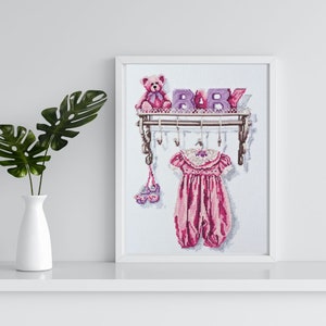 Baby  birth announcement cross stitch kit, girl nursery dekor x-stitch pattern, baby shower needlepoint kit