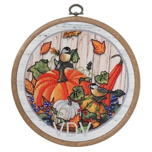 Fall Pumpkins & Birds Needlepoint Kit, Autumn Embroidery Kit with Beads and Hoop, Thanksgiving gift, DIY adult hobby craft