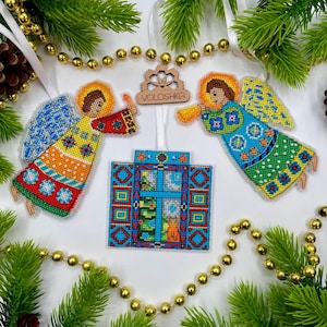 DIY Christmas Angel ornaments, cross stitch kit, plastic Xmas tree decor, fantasy religious needlepoint set, baby nursery needlework