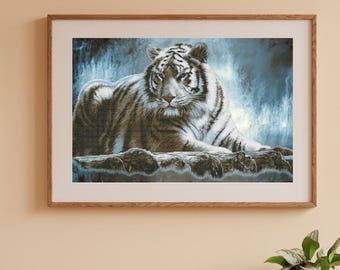 Kit punto croce tigre dell'Amur, schema punto croce animale selvaggio invernale, kit ricamo tigre bianca, kit fai da te per adulti