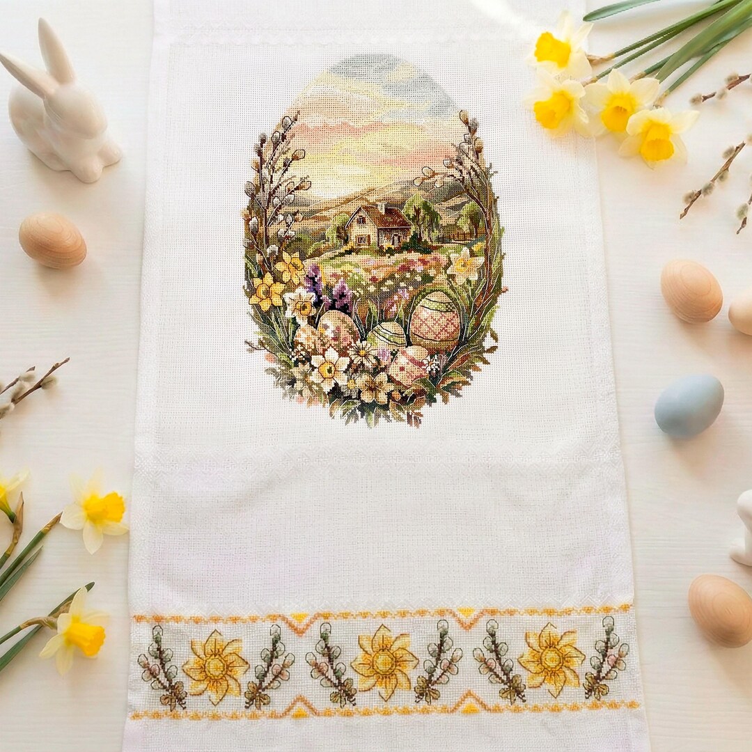 Easter Rushnyk Cross Stitch Kit, Ukrainian Wedding Towel, Pysanka Egg ...