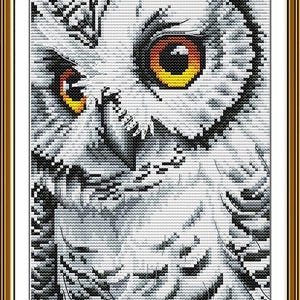 Majestic Owl Cross Stitch Kit, Realistic Bird Needlepoint Pattern, Partial Stitched Needlework