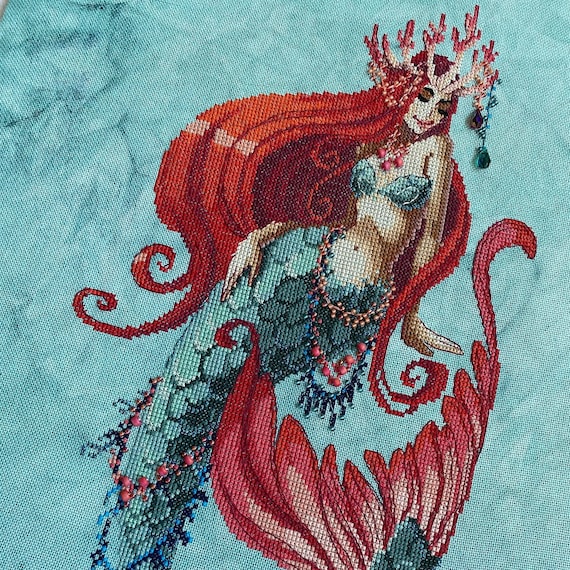 Mermaid Cross-stitch Kit, Ocean Princess Needlepoint, Counted
