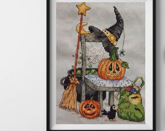 かわいいハロウィンのクロスステッチキット、不気味な魔女の刺繍、大釜