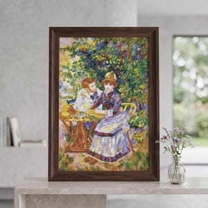 In The Garden Pierre Auguste Renoir cross stitch kit, Victorian couple x-stitch pattern, romantic date needlepoint kit, famous painting