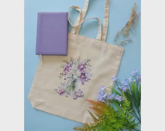 Tote Bag Cross Stitch Kit, Spring Floral Design, DIY Eco Bag Needlepoint Kit, Needlework Gift Idea