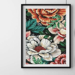 Watercolor Peony cross stitch kit, spring bloom x-stitch pattern, flower blossom needlepoint kit