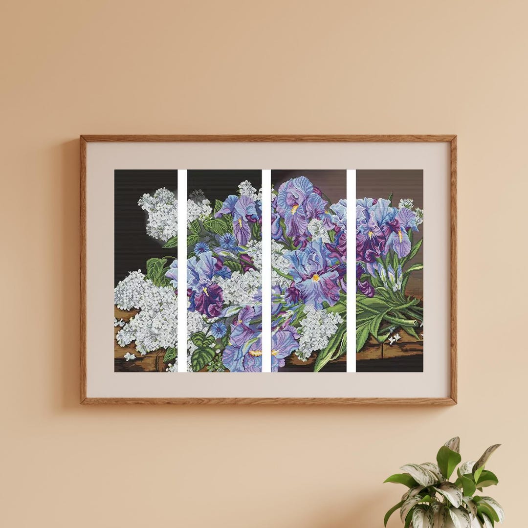Kreuzstich-Set „Irises“ – 28x31 Cm, Mit Garnen, Nadel & Anleitung, DIY-Stickerei Für Blumenmuster