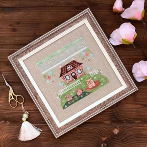 3 Schweine im Dorf Hof Kreuzstichpackung, Sommer Bauernhaus Sampler Kreuzstich Design, Landhaus Cartoon Kinderzimmer Dekor einfach DIY Set