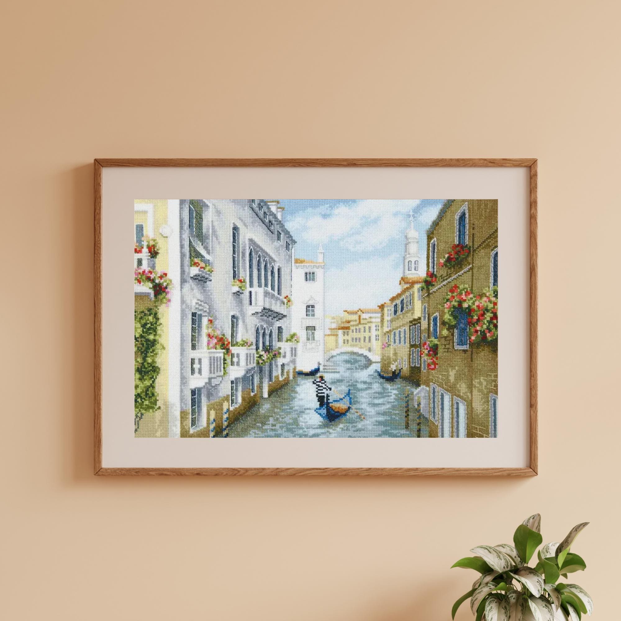 ゴンドラと運河の景色、ロマンチックなイタリアの街並みを描いた