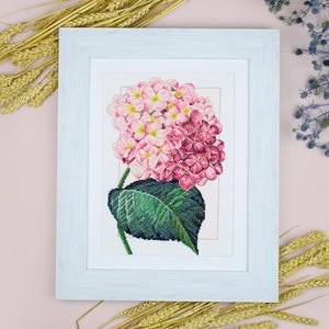 Pink Hydrangea Cross Stitch Kit, DIY Floral Needlepoint, Spring Craft for Home Decor