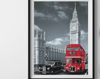 ロンドンのオリジナル水彩画、イギリスの手作り絵画、雨の