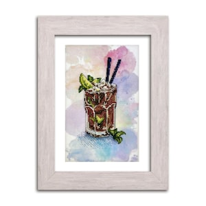 Cross stitch kit with lime cola drink design, summer cocktail x-stitch pattern, refreshing needlepoint