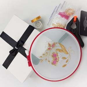 Kit de broderie tambour fleur dorée, ensemble de perles de style Lunéville français