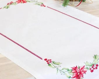 Weihnachts Kreuzstichpackung, Weihnachtsstern & Holly Berry Muster, Leinenstichpackung Blumen, Kreuzstichpackung Küche