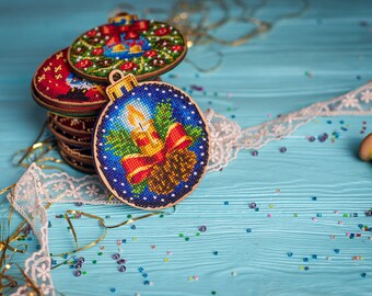 クロスステッチクリスマスオーナメントDIYキット、木製オーナメント