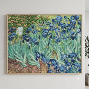Irises Van Gogh cross-stitch kit, blue flowers x-stitch pattern, famous painting cross stitch kit