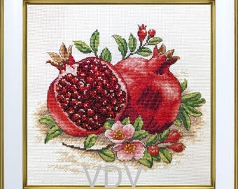 フルーツの静物画を数えたクロスステッチキット、素朴なキッチン