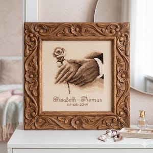 Wedding Rings Cross Stitch Kit – Personalized Anniversary Sampler