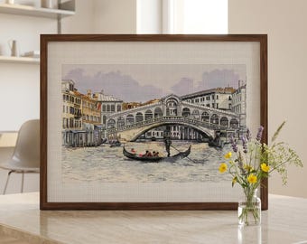 Kit de punto de cruz de canal de Venecia, patrón de punto X de paisaje italiano, kit de bordado de ciudad europea