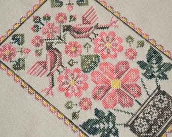 Kit punto croce albero della vita malva, sampler fiori e uccelli rosa, kit ricamo, artigianato punto croce, decorazione murale fai da te
