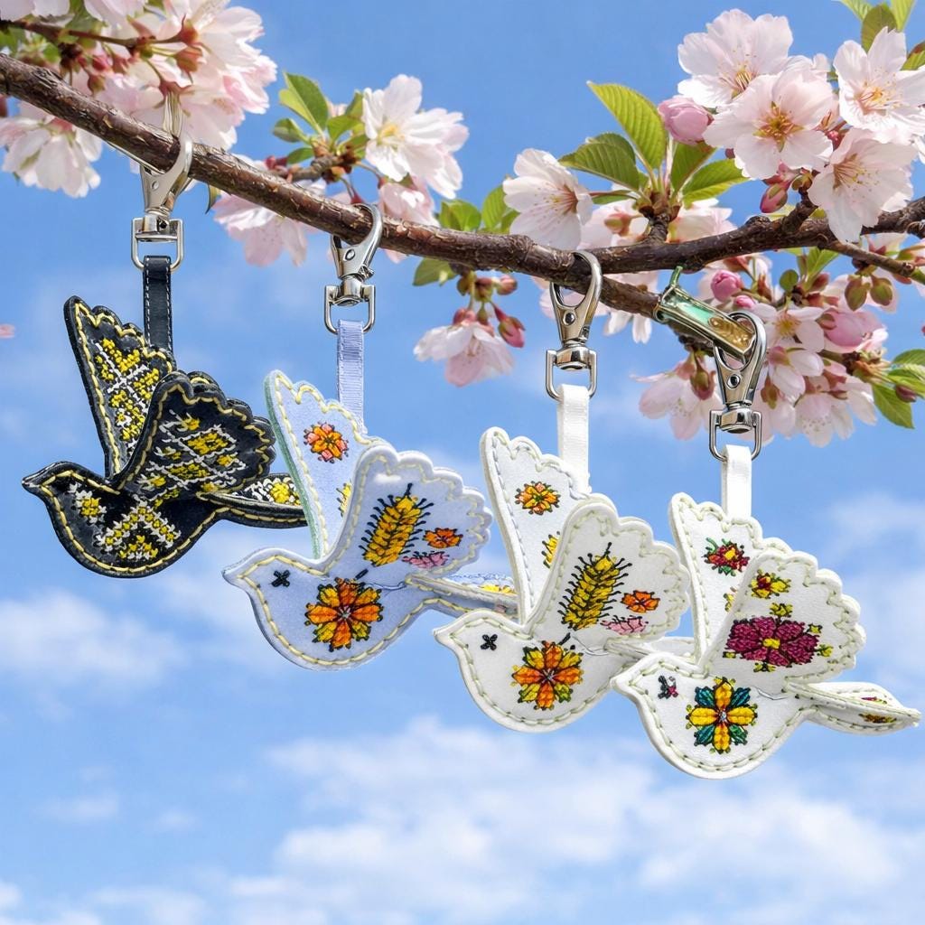 Bird Bag Keychain Cross Stitch Kit Set – Faux Leather Embroidery
