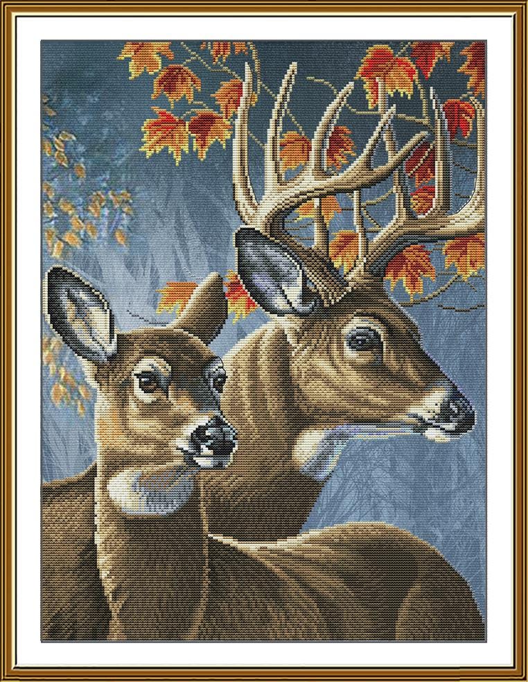 Deer Couple Cross Stitch Kit, Woodland Animals Wedding, Autumn