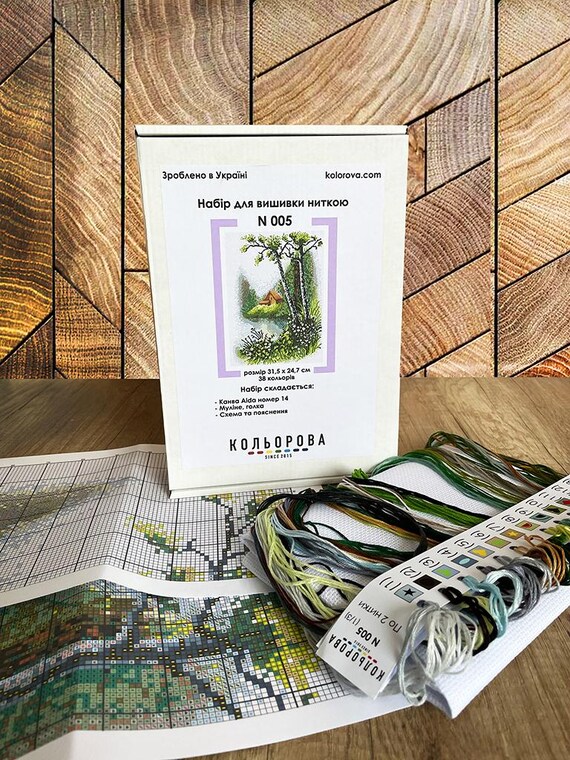 Kreuzstich-Stickpackung 'Hütte Am See' – Fertig Mit Aida-Stoff & Garn (38x38 Cm)