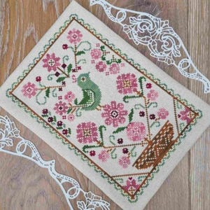 Sampler summer Xstitch kit, Nightingale tree of life cross stitch kit, flowers & bird needlework kit, Ukrainian x-stitch craft,