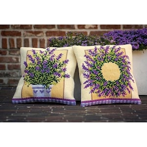 Fundas de almohada de lavanda en punto de cruz, kits de bricolaje, fundas de almohada florales bordadas, decoración del hogar con costura