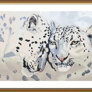 White Jaguar family cross stitch kit, wild animals wedding x-stitch pattern, big cat proposal needlepoint kit, DIY craft kit for adults